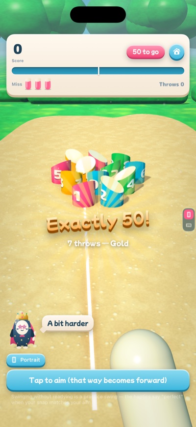 The moment of landing on exactly 50