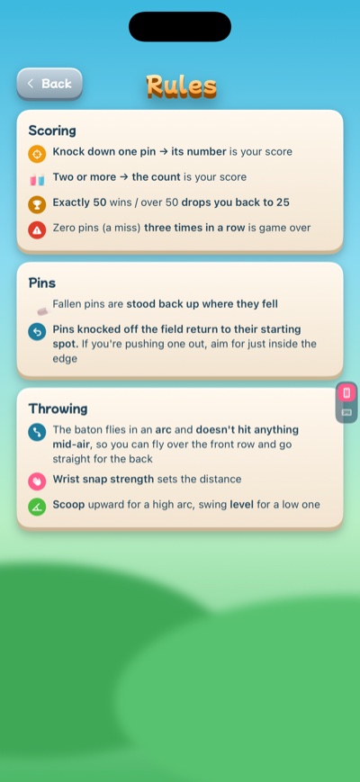 The rules screen
